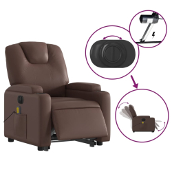 Rozkładany fotel pionizujący z masażem, elektryczny, brązowy