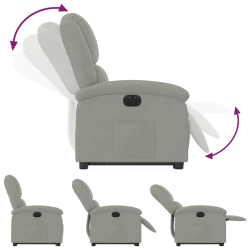 Elektryczny, podnoszony fotel rozkładany, jasnoszary, aksamit