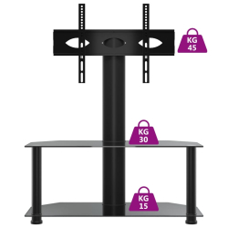 Narożny stojak na TV 32-70 cali, 2-poziomowy, czarny