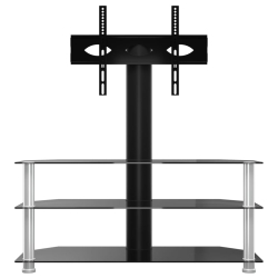 Narożny stojak na TV 32-70 cali, 3-poziomowy, czarno-srebrny