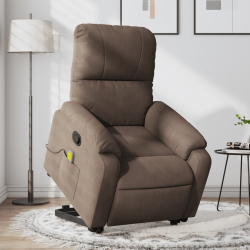 Podnoszony fotel masujący, rozkładany, brązowy, mikrofibra