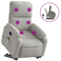 Podnoszony fotel masujący, rozkładany, jasnoszary, mikrofibra