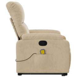 Podnoszony fotel masujący, rozkładany, kremowy, mikrofibra