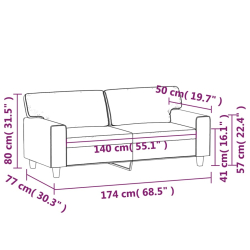 2-osobowa sofa, szary, 140 cm, sztuczna skóra