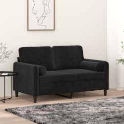 2-osobowa sofa z poduszkami, czarna, 120 cm, aksamit