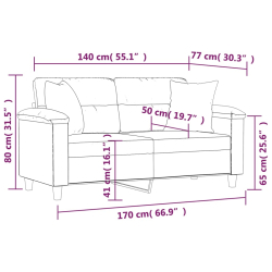 2-osobowa sofa z poduszkami, szara, 140 cm, sztuczna skóra