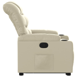 Podnoszony fotel rozkładany, kremowy, obity sztuczną skórą