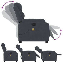 Rozkładany fotel masujący, elektryczny, ciemnoszary, aksamit