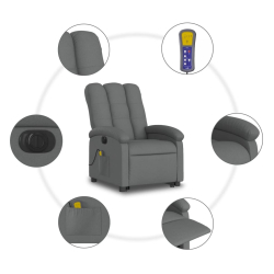 Podnoszony fotel masujący, elektryczny, rozkładany, ciemnoszary