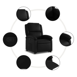 Podnoszony fotel rozkładany, czarny, obity sztuczną skórą
