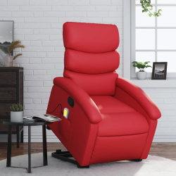 Podnoszony fotel masujący, rozkładany, czerwony, ekoskóra