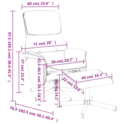 Rozkładany fotel z podnóżkiem, jasnoszary, obity tkaniną