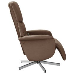 Rozkładany fotel masujący z podnóżkiem, brązowy, obity tkaniną