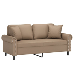 2-osobowa sofa z poduszkami, cappuccino, 140 cm, sztuczna skóra