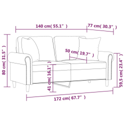 2-osobowa sofa z poduszkami, cappuccino, 140 cm, sztuczna skóra