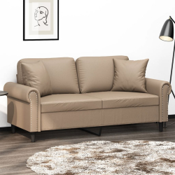 2-osobowa sofa z poduszkami, cappuccino, 140 cm, sztuczna skóra