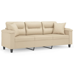 3-osobowa sofa z poduszkami, kremowa, 180 cm, mikrofibra