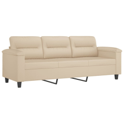 3-osobowa sofa z poduszkami, kremowa, 180 cm, mikrofibra