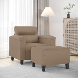 Fotel z podnóżkiem, kolor cappuccino, 60 cm, sztuczną skórą