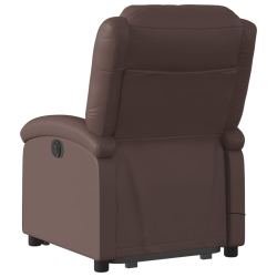 Podnoszony fotel masujący, rozkładany, brązowy, ekoskóra