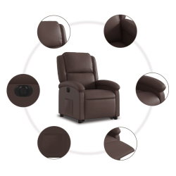 Rozkładany fotel pionizujący, elektryczny, brązowy, ekoskóra