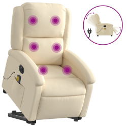 Podnoszony fotel masujący, elektryczny, rozkładany, kremowy