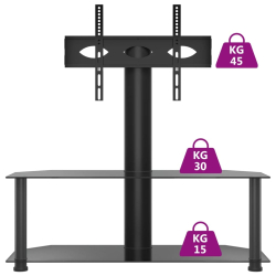 Narożny stojak na TV 32-70 cali, 2-poziomowy, czarny