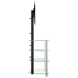 Narożny stojak na TV 32-70 cali, 4-poziomowy, czarno-srebrny