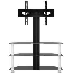 Narożny stojak na TV 32-70 cali, 3-poziomowy, czarno-srebrny