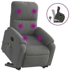 Podnoszony fotel masujący, rozkładany, ciemnoszary, mikrofibra