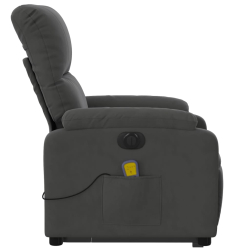 Podnoszony fotel masujący, rozkładany, ciemnoszary, mikrofibra