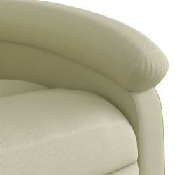Podnoszony fotel masujący, rozkładany, kremowy, skóra naturalna