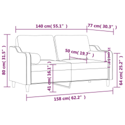 2-osobowa sofa z poduszkami, ciemnoszara, 140 cm, tkanina