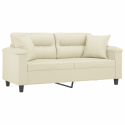 2-osobowa sofa z poduszkami, kremowa, 140 cm, sztuczna skóra