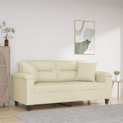 2-osobowa sofa z poduszkami, kremowa, 140 cm, sztuczna skóra