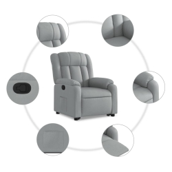 Podnoszony fotel rozkładany, jasnoszary, obity tkaniną