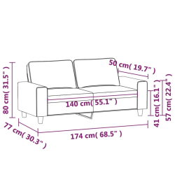 2-osobowa sofa, kremowa, 140 cm, tapicerowana tkaniną