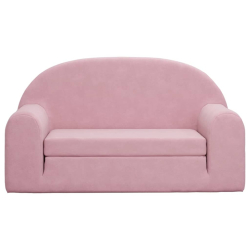 2-os. sofa dla dzieci, rozkładana, różowa, miękki plusz