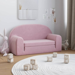 2-os. sofa dla dzieci, rozkładana, różowa, miękki plusz