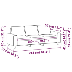 Sofa 3-osobowa, ciemnoszara, 180 cm, tapicerowana tkaniną