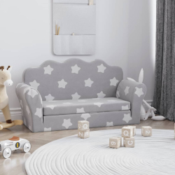 2-os. sofa dla dzieci, rozkładana, szara w gwiazdki, plusz