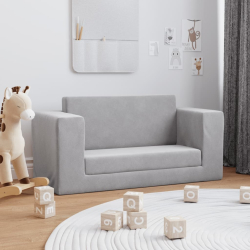 2-os. sofa dla dzieci, rozkładana, jasnoszara, miękki plusz