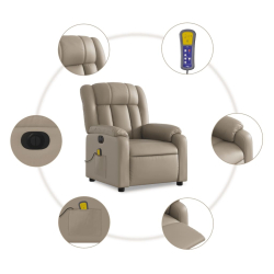 Rozkładany fotel masujący, elektryczny, cappuccino, ekoskóra