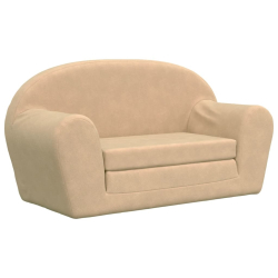 2-os. sofa dla dzieci, rozkładana, kremowa, miękki plusz