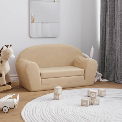 2-os. sofa dla dzieci, rozkładana, kremowa, miękki plusz