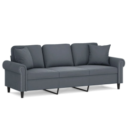 3-osobowa sofa z poduszkami, ciemnoszara, 180 cm, aksamit