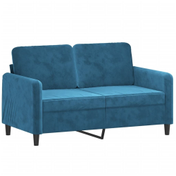 2-osobowa sofa z poduszkami, niebieska, 120 cm, aksamit