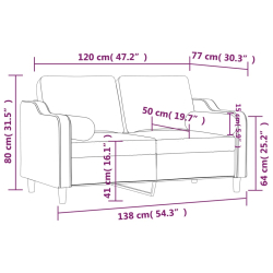 2-osobowa sofa z poduszkami, brązowa, 120 cm, tkanina