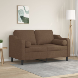 2-osobowa sofa z poduszkami, brązowa, 120 cm, tkanina