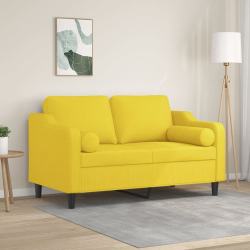 2-osobowa sofa z poduszkami, jasnożółta, 120 cm, tkanina